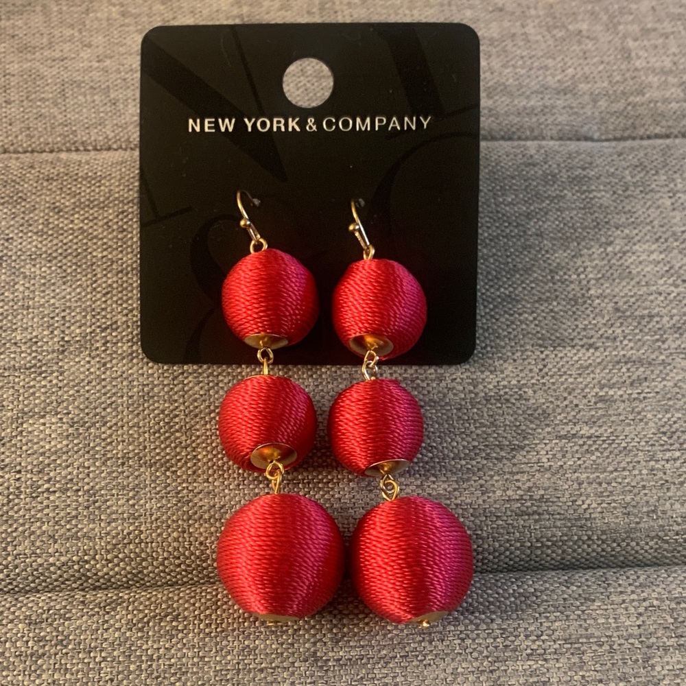 New York & Company Bold Red Ball Earrings